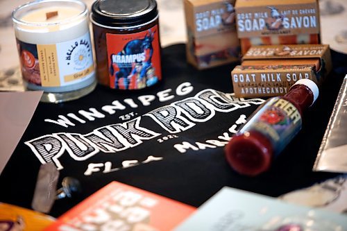 JOHN WOODS / WINNIPEG FREE PRESS
Em Curry, organizer of the Winnipeg Punk Rock Flea Market who has gathered together forty vendors to kick off the inaugural market, shows off some product in her home in Winnipeg Monday, March 27, 2023. 

Re: Sanderson