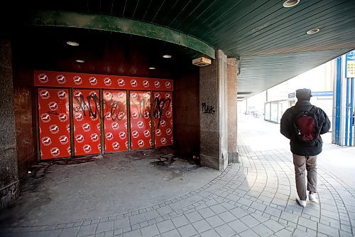 JOHN WOODS / WINNIPEG FREE PRESS
Graffiti tags on the former Hudson Bay building at Memorial and Portage in Winnipeg Tuesday, March 28, 2023. Southern Chiefs Organization, who was gifted the building, says they running behind schedule and are working on their development plans.

Re: sanders