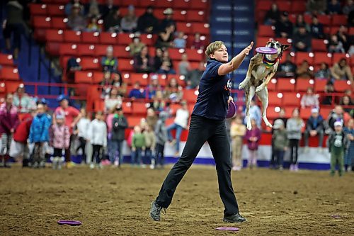 The WoofJocks Canine All Stars' perform for visitors to the Royal Manitoba Winter Fair at Westoba Place on Wednesday. (Tim Smith/The Brandon Sun)
