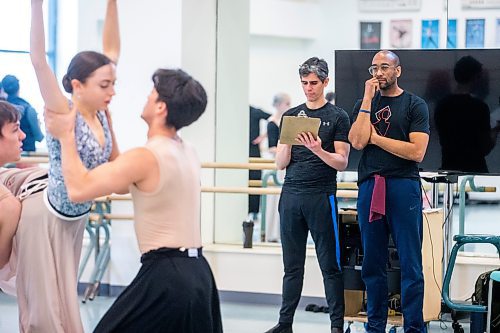 MIKAELA MACKENZIE / WINNIPEG FREE PRESS

Ballet master Jaime Vargas (left) and choreographer Meredith Rainey watch as dancers rehearse a piece for Fast Forward, a mixed-repetoire studio show, at the Royal Winnipeg Ballet in Winnipeg on Wednesday, March 22, 2023. 
For Jen story.

Winnipeg Free Press 2023.