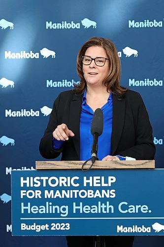 29032023
Manitoba Premier Heather Stefanson speaks during an announcement at the Brandon Regional Health Centre on Wednesday. 
(Tim Smith/The Brandon Sun)
