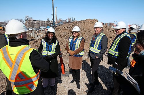 29032023
Minister of Health Audrey Gordon, Manitoba Premier Heather Stefanson, Brandon Mayor Jeff Fawcett and Brandon-East MLA Len Isleifson share a laugh while getting a tour of construction for the expansion of the Brandon Regional Health Centre on Wednesday. 
(Tim Smith/The Brandon Sun)
