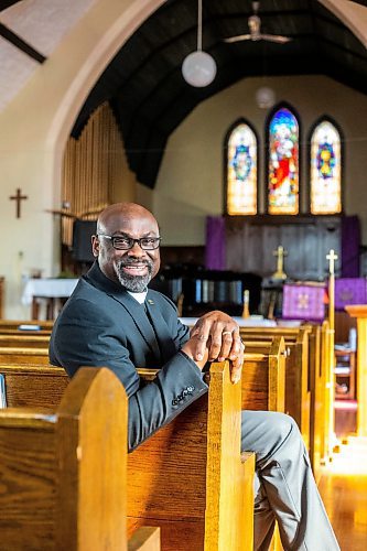 MIKAELA MACKENZIE / WINNIPEG FREE PRESS

Reverend Wilson Akinwale, chair of the Black Anglicans of Canada Dismantling Anti-Black Racism Committee in the Diocese of Rupert's Land, poses for a photo in his parish, St Thomas Anglican Church, in Winnipeg on Wednesday, March 29, 2023. For John Longhurst story.

Winnipeg Free Press 2023.