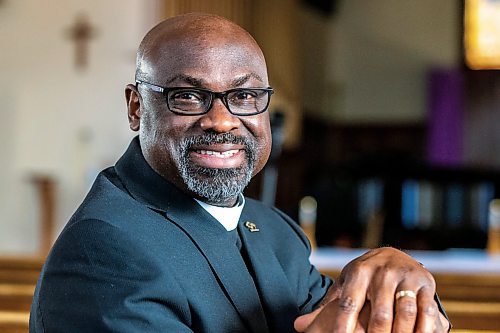 MIKAELA MACKENZIE / WINNIPEG FREE PRESS

Reverend Wilson Akinwale, chair of the Black Anglicans of Canada Dismantling Anti-Black Racism Committee in the Diocese of Rupert's Land, poses for a photo in his parish, St Thomas Anglican Church, in Winnipeg on Wednesday, March 29, 2023. For John Longhurst story.

Winnipeg Free Press 2023.