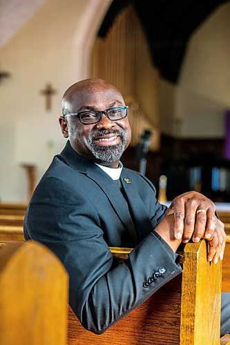 MIKAELA MACKENZIE / WINNIPEG FREE PRESS

Reverend Wilson Akinwale, chair of the Black Anglicans of Canada Dismantling Anti-Black Racism Committee in the Diocese of Rupert's Land, poses for a photo in his parish, St Thomas Anglican Church, in Winnipeg on Wednesday, March 29, 2023. For John Longhurst story.

Winnipeg Free Press 2023.