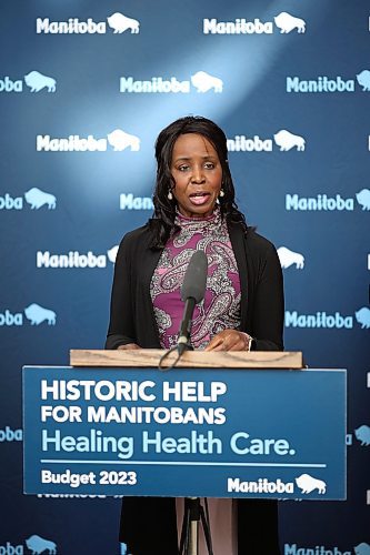 29032023
Manitoba Minister of Health Audrey Gordon speaks during an announcement at the Brandon Regional Health Centre on Wednesday. 
(Tim Smith/The Brandon Sun)
