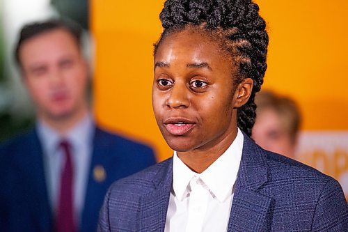 MIKAELA MACKENZIE / WINNIPEG FREE PRESS
Manitoba NDP health critic Uzoma Asagwara speaks as new critic roles are announced for the upcoming legislative session at the Manitoba Legislative Building in Winnipeg on Thursday, Feb. 23, 2023. For Danielle story.
Winnipeg Free Press 2023.