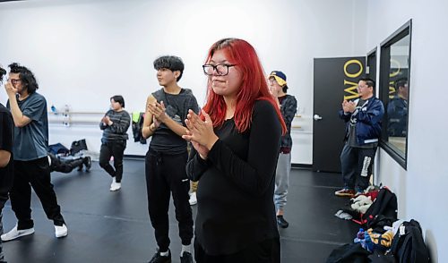 RUTH BONNEVILLE / WINNIPEG FREE PRESS 

ENT - Indigenous dance

Madi Ottertail  (red hair)  from Lac la Croix First Nation, rehearses with class Monday. 

Outside Looking In, an Indigenous-led youth social service organization, hosts rehearsals in Winnipeg for participants in its dance program at  Industria Dance Centre Monday. 

The group is made up of Indigenous youth from across the province, many from fly-in communities, who are learning choreography  in a hip-hop style dance that they&#x2019;ll perform at a major event in Toronto in May.

Eva Wasney's story. 

March 27th, 2023