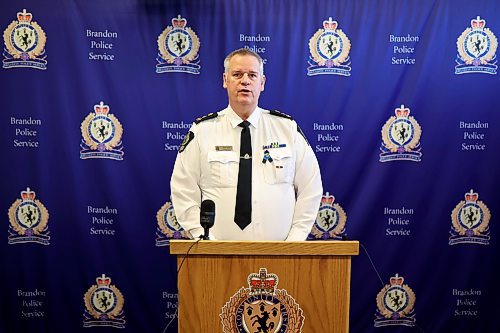 30032023
Brandon Police Service Chief of Police Wayne Balcaen speaks to the media about a BPS By-law officer charged with fraud under $5000 and Breach of Trust during a press conference at the BPS headquarters on Thursday. 
(Tim Smith/The Brandon Sun)
