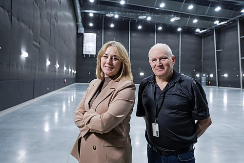 RUTH BONNEVILLE / WINNIPEG FREE PRESS
BIZ - Big Sky Productions
Photos of Jocelyn Mitchell and Michael Thom in one of their 40 foot high, expansive sound stage centres at Big Sky Productions.
Jocelyn Mitchell, Business Development and Marketing manager and Michael Thom, Operations Manager in the newly opened Big Sky Productions Studio .
Subject: The big new movie production studio (in the old Nygard factory) is open and they're giving us a tour. (FYI I am planning to file right away and run the story Saturday.) (Enter through the main doors under the "BIG SKY" awning and Jocelyn will meet you in the lobby. Also, Big Sky Studios has an active production in the building and confidentiality is imperative when it comes to their sets/people/signage. So, the studio has asked that you don't mention what production is there. You'll still be able to get photos of common spaces and the big stages.)
Martin Cash | Business Reporter/ Columnist
March 31st, 2023