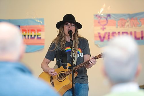 Local musician Anastasia Jane Gibson performs a series of cover songs and original tracks at Brandon University's Knowles-Douglas Student Union Centre during the International Transgender Day of Visibility. (Kyle Darbyson/The Brandon Sun)