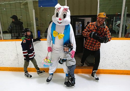 JOHN WOODS / WINNIPEG FREE PRESS
A child hugs a person dressed as a bunny as they hit the ice at the Bunny Bash Eggstravaganza in Glenlawn Community Centre Sunday, April 2, 2023. Activities at the inaugural event included a scavenger hunt, a bouncy castle, arts and crafts, and skating with the bunny

Re: ?