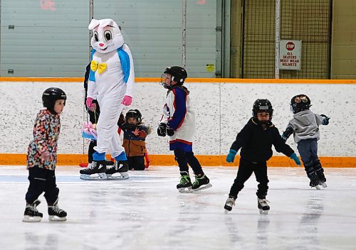 JOHN WOODS / WINNIPEG FREE PRESS
Children skate with a person dressed as a bunny at the Bunny Bash Eggstravaganza in Glenlawn Community Centre Sunday, April 2, 2023. Activities at the inaugural event included a scavenger hunt, a bouncy castle, arts and crafts, and skating with the bunny

Re: ?