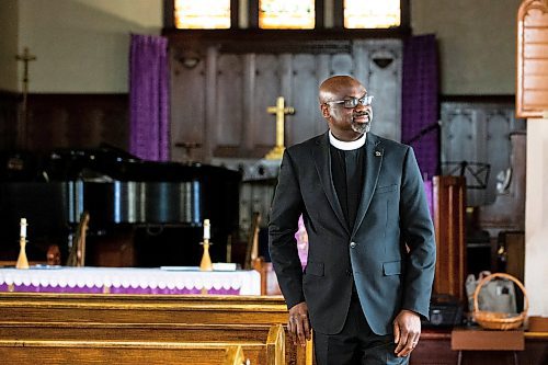 MIKAELA MACKENZIE / WINNIPEG FREE PRESS

Reverend Wilson Akinwale, chair of the Black Anglicans of Canada Dismantling Anti-Black Racism Committee in the Diocese of Rupert's Land, poses for a photo in his parish, St Thomas Anglican Church, in Winnipeg on Wednesday, March 29, 2023. For John Longhurst story.

Winnipeg Free Press 2023.