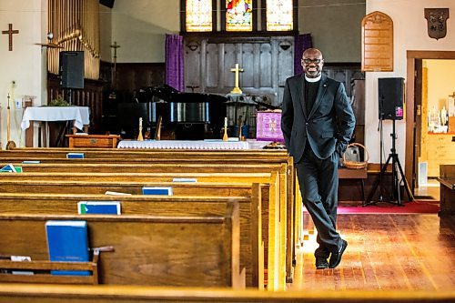 MIKAELA MACKENZIE / WINNIPEG FREE PRESS

Reverend Wilson Akinwale, chair of the Black Anglicans of Canada Dismantling Anti-Black Racism Committee in the Diocese of Rupert's Land, poses for a photo in his parish, St Thomas Anglican Church, in Winnipeg on Wednesday, March 29, 2023. For John Longhurst story.

Winnipeg Free Press 2023.