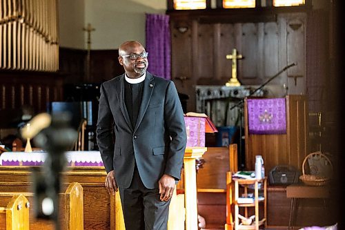 MIKAELA MACKENZIE / WINNIPEG FREE PRESS

Reverend Wilson Akinwale, chair of the Black Anglicans of Canada Dismantling Anti-Black Racism Committee in the Diocese of Rupert's Land, poses for a photo in his parish, St Thomas Anglican Church, in Winnipeg on Wednesday, March 29, 2023. For John Longhurst story.

Winnipeg Free Press 2023.