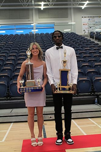 Chelsea Misskey, left, and Anthony Tsegakele were named Brandon University's most outstanding athletes on Monday. (Thomas Friesen/The Brandon Sun)