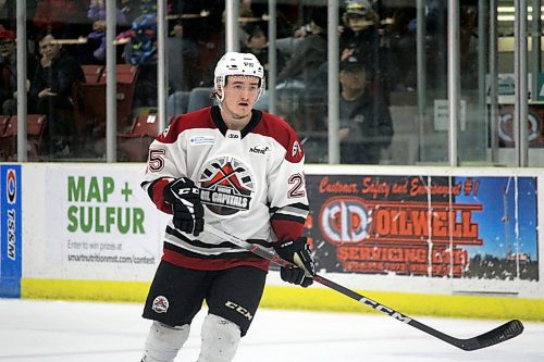 Roux Bazin is tied for second in playoff scoring for the Virden Oil Capitals after recording six points in the team's quarterfinal round series with the OCN Blizzard. (Lucas Punkari/The Brandon Sun)