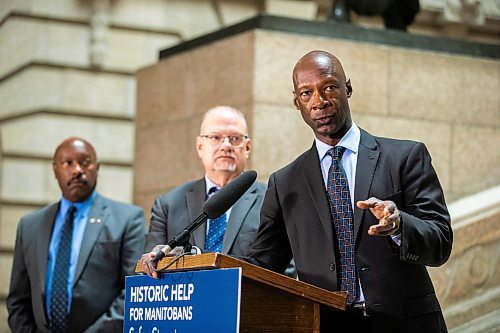 MIKAELA MACKENZIE / WINNIPEG FREE PRESS

Devon Clunis, founder of Clunis Consulting, speaks to  the media at an announcement about provincial policing standards as Markus Chambers, councillor and chair of the Winnipeg Police Board (left), and Kelvin Goertzen, justice minister, listen at the Manitoba Legislative Building in Winnipeg on Wednesday, April 5, 2023. For Carol story.

Winnipeg Free Press 2023.