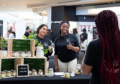 JESSICA LEE / WINNIPEG FREE PRESS

Students Olivia Swaby (left) and Jeslyn Abraham smile for a photo at the stall of candles they are selling at St. Vital Mall on April 8, 2023 for the Junior Achievement Trade Fair. The students are part of a program called Junior Achievement Manitoba which helps them with developing their business ideas.

Stand up