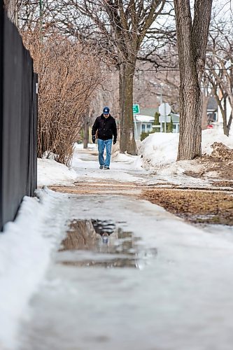 MIKAELA MACKENZIE / WINNIPEG FREE PRESS

Brian Spottar goes for a walk on slushy, icy sidewalks in River Heights on Monday, April 10, 2023. For Brent Bellamy story.

Winnipeg Free Press 2023.