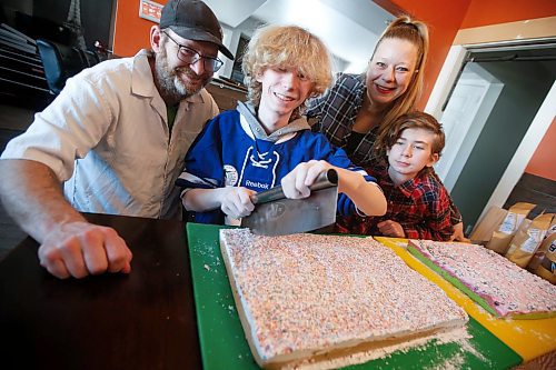 JOHN WOODS / WINNIPEG FREE PRESS
Dena and Brendon Desrosiers, owners of The Marshmallow Factory, with their sons Tyson, left, and Kenzie, are photographed with some of their 20+ flavoured marshmallow treats in their home Monday, April 10, 2023. 

Re: Sanderson