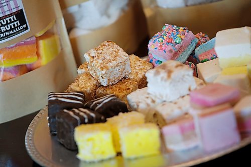 JOHN WOODS / WINNIPEG FREE PRESS
Dena and Brendon Desrosiers, owners of The Marshmallow Factory, are photographed with some of their 20+ flavoured marshmallow treats in their home Monday, April 10, 2023. 

Re: Sanderson