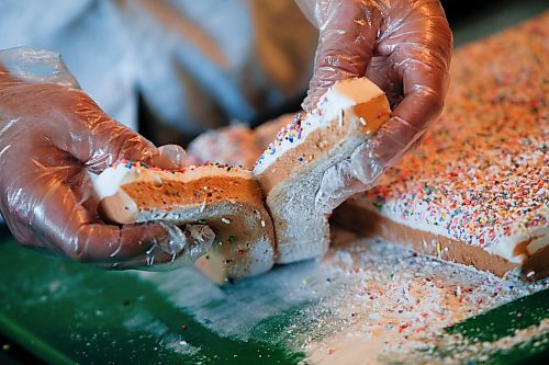 JOHN WOODS / WINNIPEG FREE PRESS
Brendon Desrosiers shows the high quality marshmallow that he and his wife Dena, owners of The Marshmallow Factory, produce in their 20+ flavoured marshmallow treats in their home Monday, April 10, 2023. 

Re: Sanderson