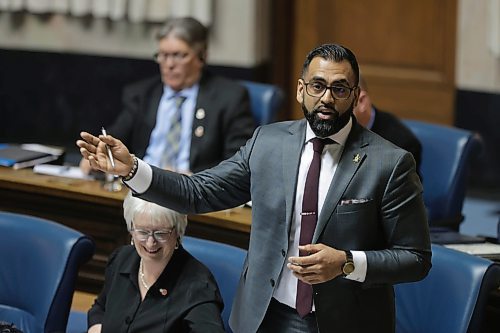 RUTH BONNEVILLE / WINNIPEG FREE PRESS 

Local - Question Period 

Obby Khan Fort Whyte, answers questions during QP Wednesday. 

The Legislative Assembly of Manitoba resumed the 5th Session of the 42nd Legislature at the Legislative Building on March 1, 2023.

March 1st,  2023