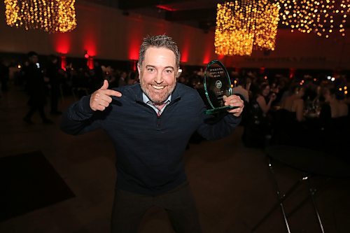 Charles Tweed  receives the award for Outstanding New Business for his company, Tweedia Social Media, at the 110th annual Business Achievement Awards Gala on Thursday in the Manitoba Room of the Keystone Centre. (Michele McDougall, The Brandon Sun)  