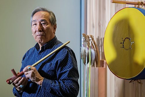RUTH BONNEVILLE / WINNIPEG FREE PRESS 

ENT - ELDER PROFILE

Profile portrait of Elder, Robert Green, in the reflection room at CMHR with a Grandfather &amp; Grandmother drum that was gifted to the CMHR, next to him. 

 This is for a profile piece on  the knowledge keeper series and talks about Greene&#x2019;s journey to becoming a knowledge keeper and elder.

&#x201c;My name, my clan, and who I belong to, that&#x2019;s all part of my Identity. That&#x2019;s all part of who I am as an Anishinaabe man, descended from my grandfathers and great grandfathers and my grandmothers and great grandmothers.&#x201d;

He was born on Iskatewizaagegan #39 Independent First Nation also known as Shoal Lake #39, an Anishinaabe community located 16 kilometers south of Ontario Highway 673 from TransCanada Highway 17, that sits next to Shoal Lake #40. They are the people of the Shallow Water.

The small, isolated community had no hydro, no road, and the only connection Greene had to the outside world was his grandfather&#x2019;s radio that was powered by big box-sized batteries. Today the community has a registered population of 585 band members, with the on-reserve population of roughly 297 people.





April 13th, 2023