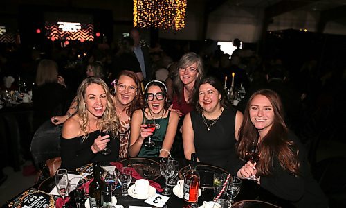 The staff of Create Marketing, a marketing agency in Brandon, enjoying the networking at the Brandon Chamber of Commerce's 140th annual Business Achievement Awards Thursday in the Manitoba Room of the Keystone Centre. From left Ashleigh Hamm, Jess Raupers, Shae Worthington, Lana Knoll, Riley Morningstar, and Drew Mitchell. (Michele McDougall/The Brandon Sun) 