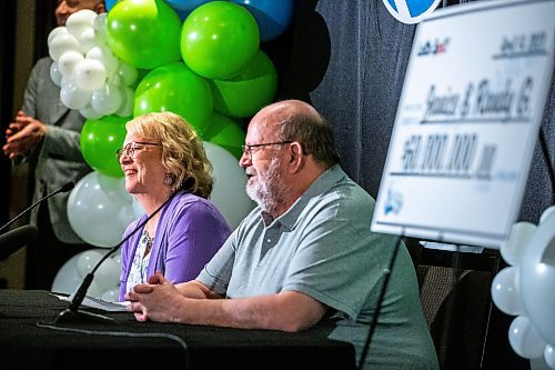 MIKAELA MACKENZIE / WINNIPEG FREE PRESS

Janice and Randy Glays, winners of the $60 million LOTTO MAX prize, speak to the media after being presented with their cheque at the Fairmont in Winnipeg on Friday, April 14, 2023. For Malak story.

Winnipeg Free Press 2023.