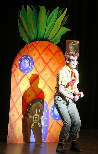 Grade 10 student Lucas Park opens Crocus Plains' Saturday matinee performance of "The SpongeBob Musical" by adopting the upbeat mannerisms of the title character. Crocus Plains' production of this stage musical consisted of three shows that took place at the Western Manitoba Centennial Auditorium throughout Thursday evening, Friday evening and Saturday afternoon. (Kyle Darbyson/The Brandon Sun)