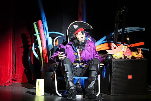 Tom Strange warms up the Western Manitoba Centennial Auditorium audience with some pirate-themed jokes during the final day of Crocus Plains' production of "The SpongeBob Musical." (Kyle Darbyson/The Brandon Sun)