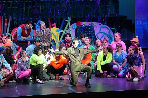 Crocus Plains theatre student Matthew Eaton (as the villainous Plankton) takes centre stage at the Western Manitoba Centennial Auditorium Saturday afternoon to perform "When the Going Gets Tough," one of the more hip hop inspired numbers from "The SpongeBob Musical." (Kyle Darbyson/The Brandon Sun) 