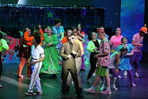 Crocus Plains theatre student Matthew Eaton (as the villainous Plankton) takes centre stage at the Western Manitoba Centennial Auditorium Saturday afternoon to perform "When the Going Gets Tough," one of the more hip hop inspired numbers from "The SpongeBob Musical." (Kyle Darbyson/The Brandon Sun) 