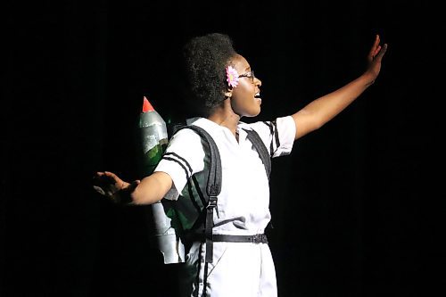 Grade 11 student Esther Olasunkanmi gets her time to shine as Sandy Cheeks during Crocus Plains' Saturday matinee performance of "The SpongeBob Musical" at the Western Manitoba Centennial Auditorium. (Kyle Darbyson/The Brandon Sun)