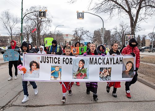 JESSICA LEE / WINNIPEG FREE PRESS

Around a hundred supporters march to remember Mackaylah Roussin on April 15, 2023 at the Legislative Building. Roussin&#x2019;s body was found on an ATV trail last summer.

Reporter: Erik Pindera