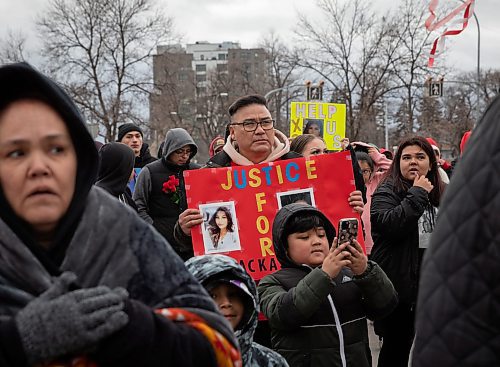 JESSICA LEE / WINNIPEG FREE PRESS

Kirby Gerard, father to Mackaylah Roussin, marches to remember his daughter on April 15, 2023 at the Legislative Building. Around a hundred supporters showed up to demand justice for Missing and Murdered Indigenous Women and Girls. Roussin&#x2019;s body was found on an ATV trail last summer.

Reporter: Erik Pindera