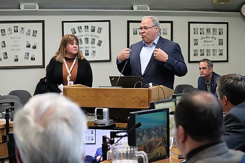 Prairie Mountain Health CEO Brian Schoonbaert provides Brandon City Council members with an update on the Brandon Regional Health Centre expansion project during a special meeting at city hall Monday night. (Kyle Darbyson/The Brandon Sun)