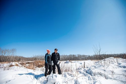 MIKAELA MACKENZIE / WINNIPEG FREE PRESS

Georgina and Josh Mustard pose for a photo on the land where a proposed sand processing site borders their property near Anola on Friday, March 24, 2023. The land has already been clear cut in preparation for the facility. For JS story.

Winnipeg Free Press 2023.