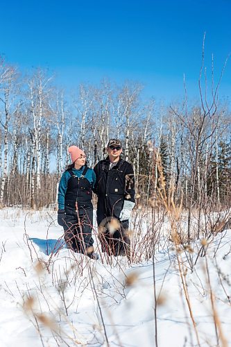 MIKAELA MACKENZIE / WINNIPEG FREE PRESS

Georgina and Josh Mustard pose for a photo on the land where a proposed sand processing site borders their property near Anola on Friday, March 24, 2023. The land has already been clear cut in preparation for the facility. For JS story.

Winnipeg Free Press 2023.
