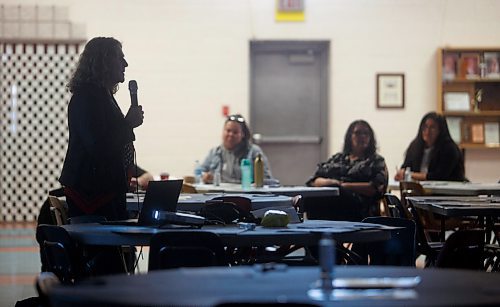 Mike Deal / Winnipeg Free Press
Scientist, Dr. Cheryl Forchuk, who has been working closely with the several Federal Government agencies (PHAC and Reaching Home) to work on generating more accurate National numbers on homelessness across the country, speaks during a national homelessness forum that took place Tuesday at Sergeant Tommy Prince Place, 90 Sinclair Street.
230418 - Tuesday, April 18, 2023.