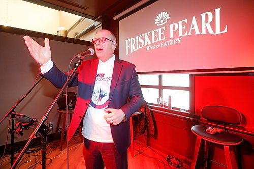 JOHN WOODS / WINNIPEG FREE PRESS
Mayor of Winnipeg Scott Gillingham welcomes guests to the soft opening of the Friskee Pearl, a new seafood restaurant opening in the former Earl&#x573; Main Street location, Tuesday, April 18, 2023. 

Re: Wasney