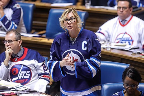 RUTH BONNEVILLE / WINNIPEG FREE PRESS 

Local - Leg QP 

Photo of minister Rochelle Squires during QP Thursday. 

MLA&quot;s banter in question period during session at the Legislative building Thursday. 

April 20th, 2023