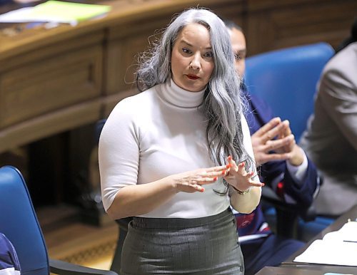 RUTH BONNEVILLE / WINNIPEG FREE PRESS 

Local - Leg QP 

Photo of  Minister Nahanni Fontaine during QP Thursday. 

MLA&quot;s banter in question period during session at the Legislative building Thursday. 

April 20th, 2023