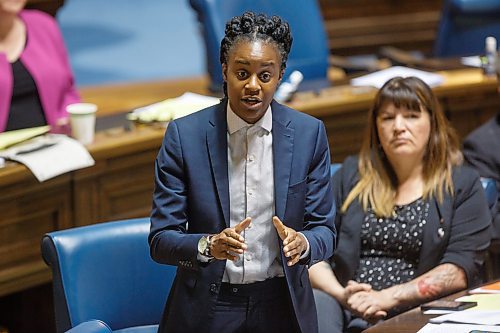 MIKE DEAL / WINNIPEG FREE PRESS
Uzoma Asagwara, NDP health critic, during question period in the Manitoba Legislative building Tuesday. 
220531 - Tuesday, May 31, 2022.