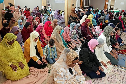 Members of Manitoba’s Muslim community gathered at the Provincial Exhibition of Manitoba Display Building No. II in Brandon on Friday morning in celebration of Eid al-Fitr (festival of breaking the fast). (Tim Smith/The Brandon Sun)