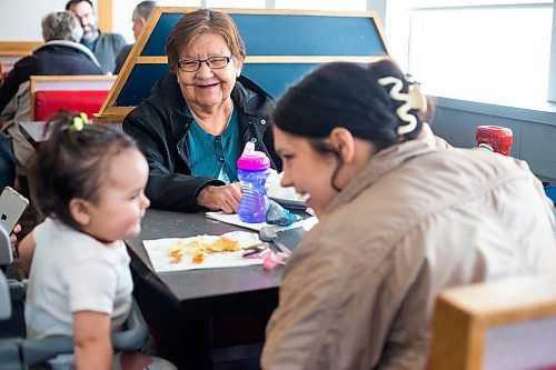 MIKAELA MACKENZIE / WINNIPEG FREE PRESS

Donna Zaitsoff laughs during breakfast with her grandaughter and great-grandaughter on the last day before closing at Sal&#x573; on Main Street in the North End in Winnipeg on Monday, April 24, 2023.

Winnipeg Free Press 2023.